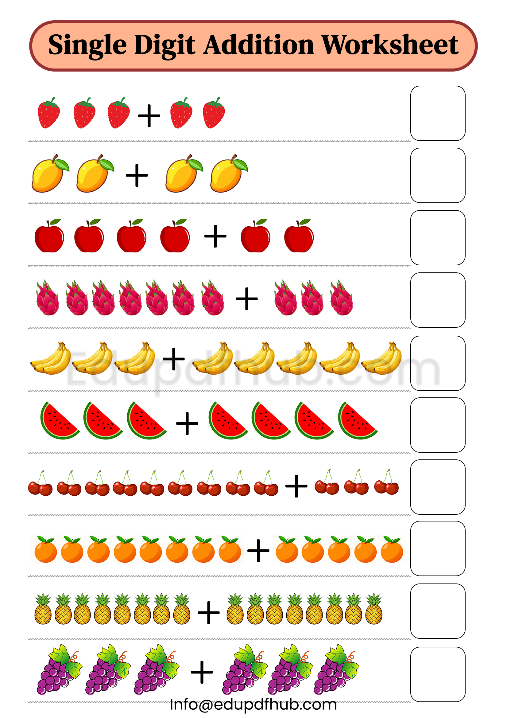 Single Digit Addition Worksheets with Pictures – Free PDF